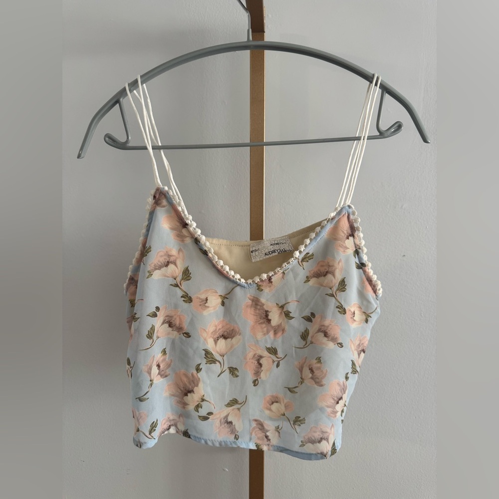 Blue Floral Cropped Flowy Camisole